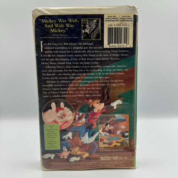 Walt Disneys Masterpiece Fun And Fancy Free VHS 1997 Restored 50th Anniversary - Picture 2 of 3